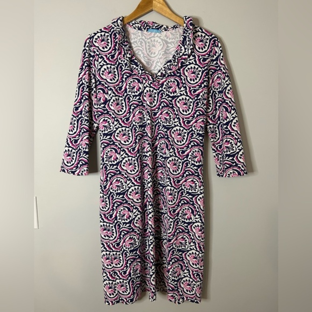 J. McLaughlin Purple and Blue Printed 3/4 Sleeve Dress‎